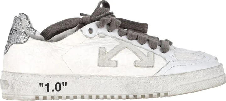 2.0 Glitter Detail Lace Low Top Sneakers in White Leather