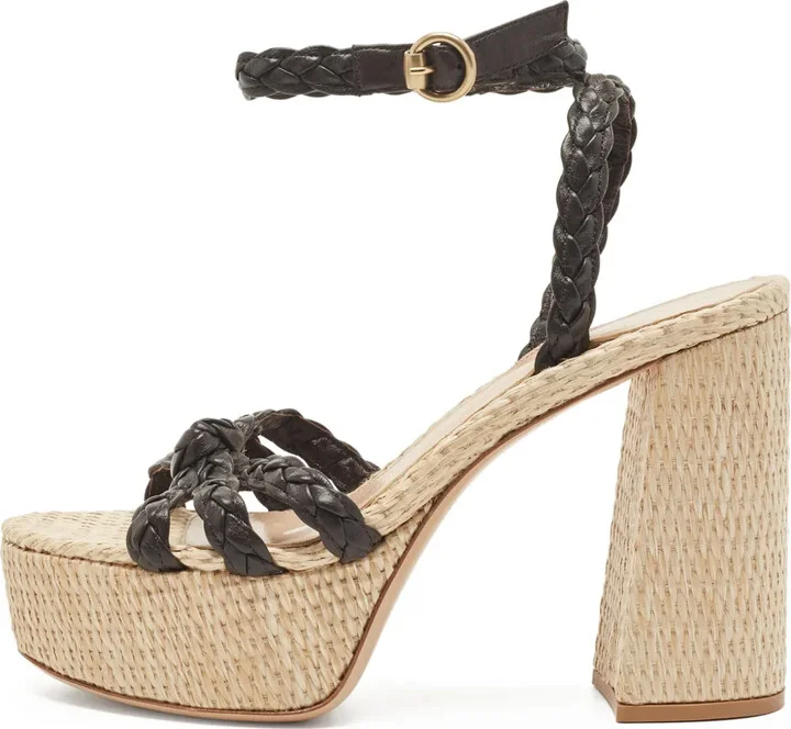 2024 130mm Pre-Owned Braided Leather Platform Sandals