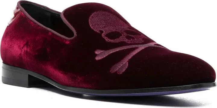 20mm Skull-Embroidered Velvet Loafers - Image 2