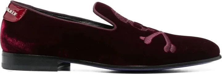 20mm Skull-Embroidered Velvet Loafers
