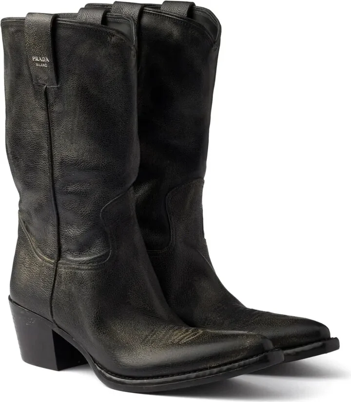 25mm Grained Leather Cowboy Boots - Image 2