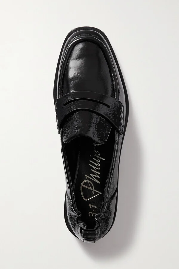 3.1 PHILLIP LIM - Alexa Cracked-leather Penny Loafers - Black - Image 5