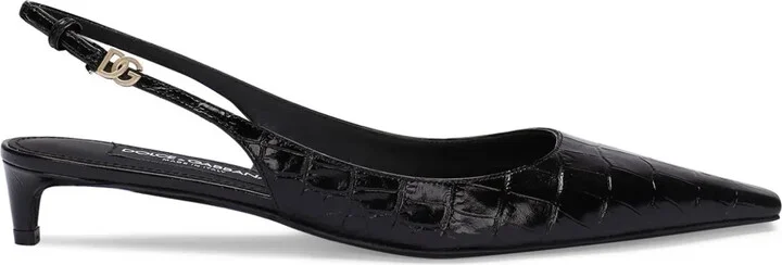 30mm Croc-Effect Slingback Pumps