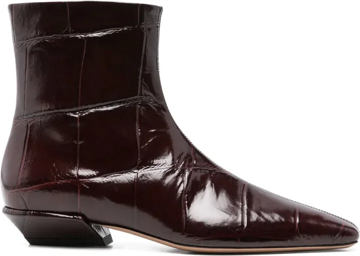 30mm Crocodile-Effect Pointed-Toe Ankle Boots