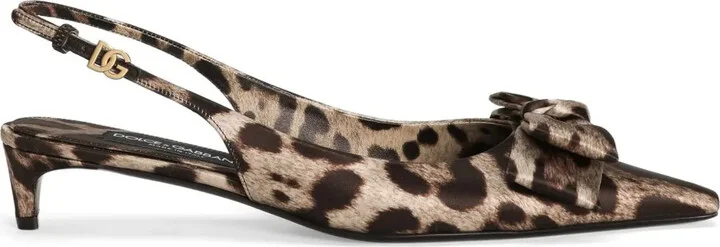 30mm Leopard-Print Satin Slingback Pumps