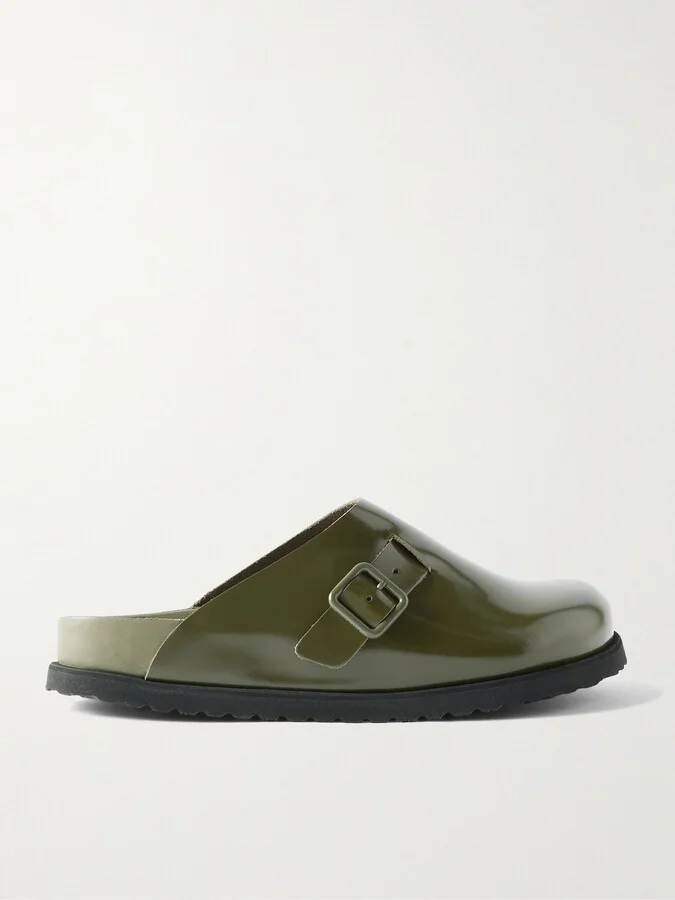 33 Dougal Buckled Glossed-Leather Clogs