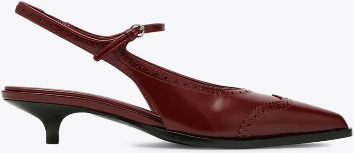 35 Brogue Slingback Pumps in Brushed Leather