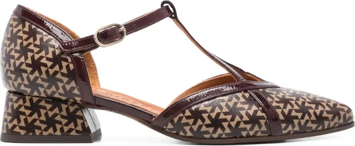 35mm geometric-print T-bar pumps
