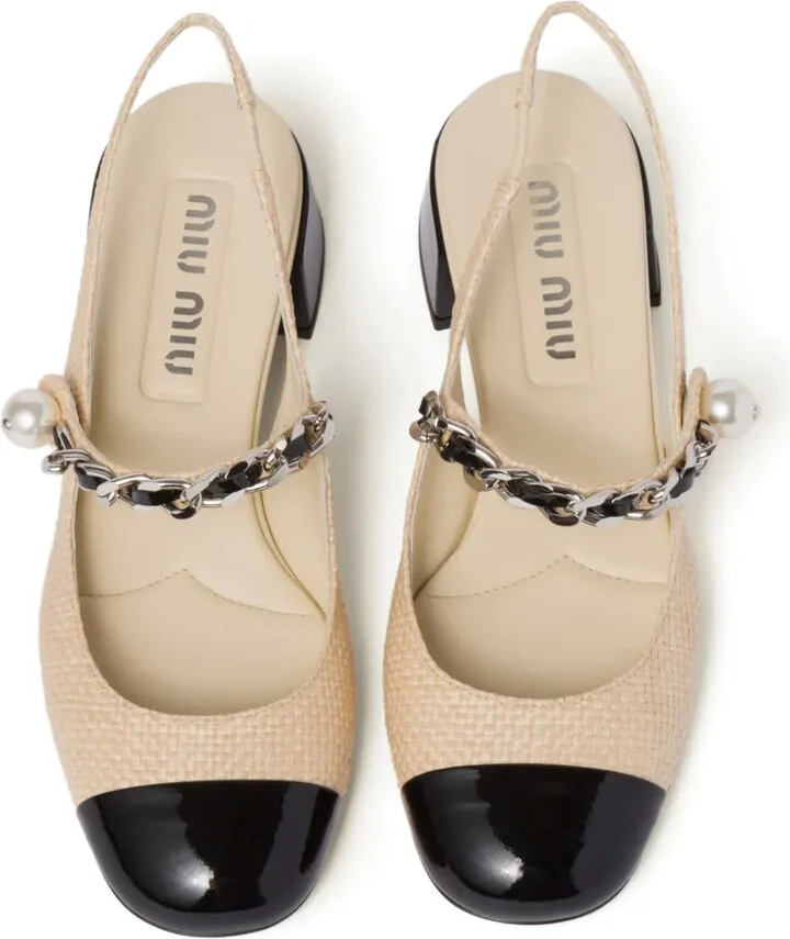 35mm Pearl-Embellished Raffia Pumps - Image 4