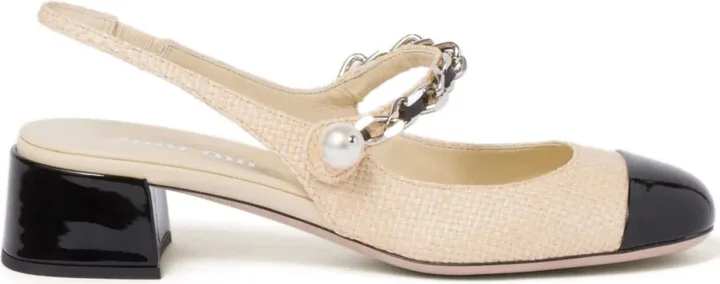35mm Pearl-Embellished Raffia Pumps