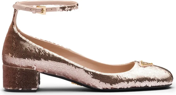 35mm Triangle-Logo Sequin-Detail Pumps