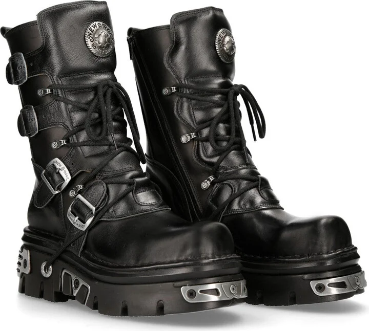 373 S4 Metallic Boots Leather Goth Biker Emo