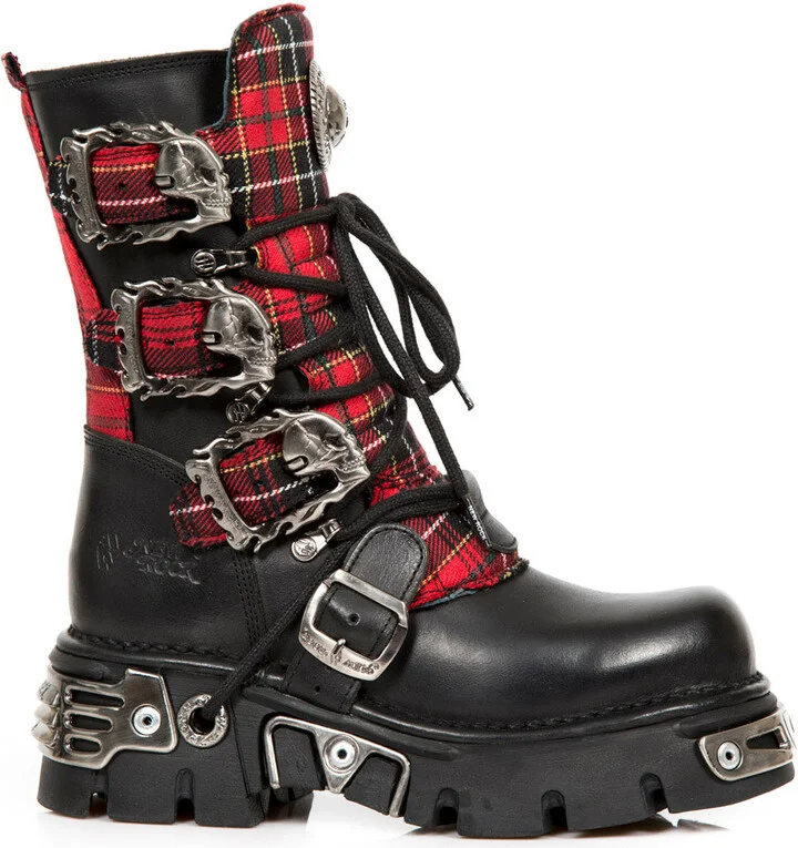 391T-S1 Leather Tartan Gothic Boots