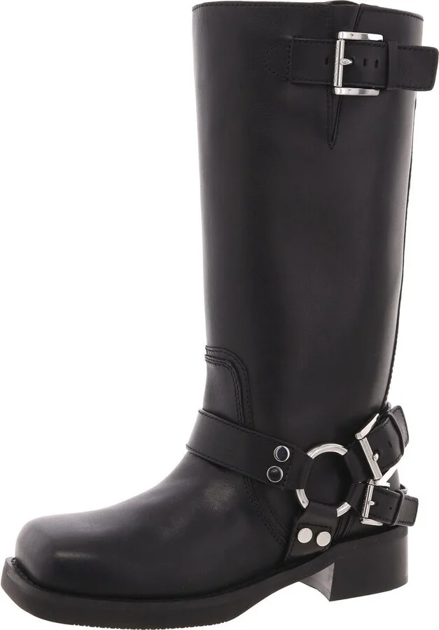 40F4CBFB7L Womens Buckle Leather Mid-Calf Boots