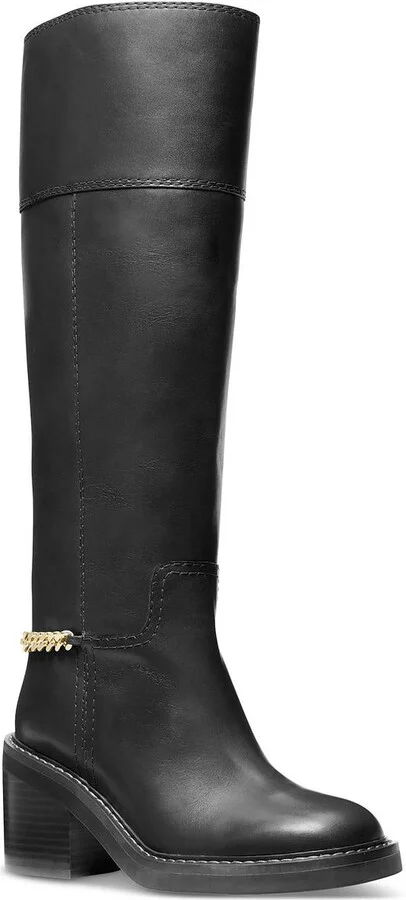 40F4CLMB5L Womens Chain Leather Knee-High Boots