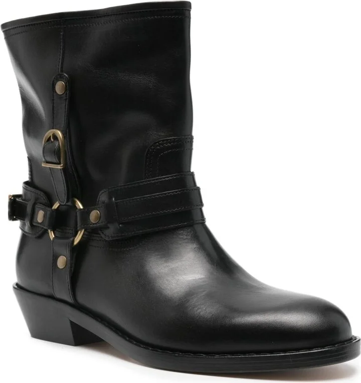 40mm Buckle-Strap Leather Biker Boots - Image 2