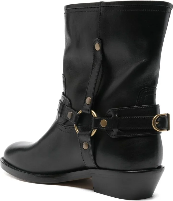 40mm Buckle-Strap Leather Biker Boots - Image 3