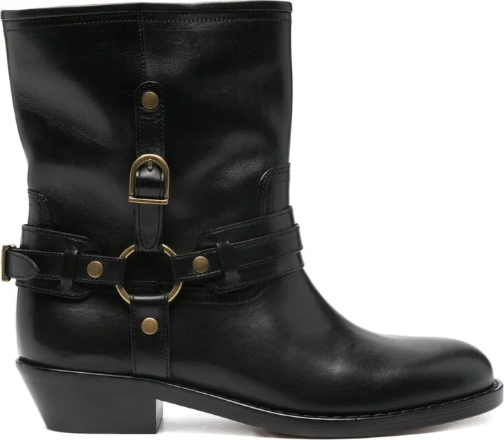 40mm Buckle-Strap Leather Biker Boots