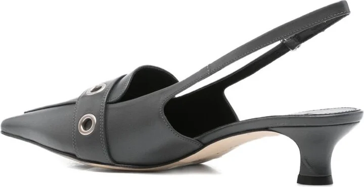 40mm Davina Buckle-Detail Pointed-Toe Slingback Pumps - Image 3