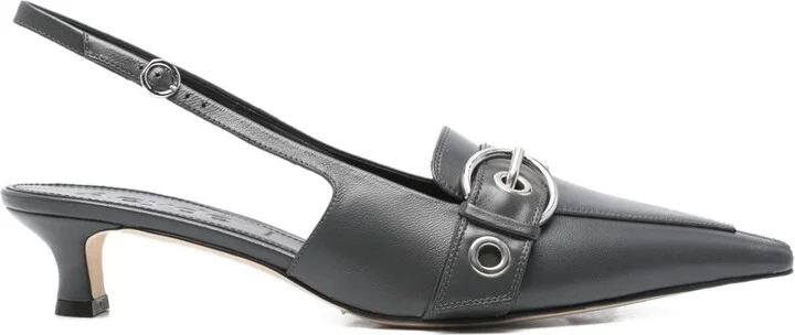 40mm Davina Buckle-Detail Pointed-Toe Slingback Pumps