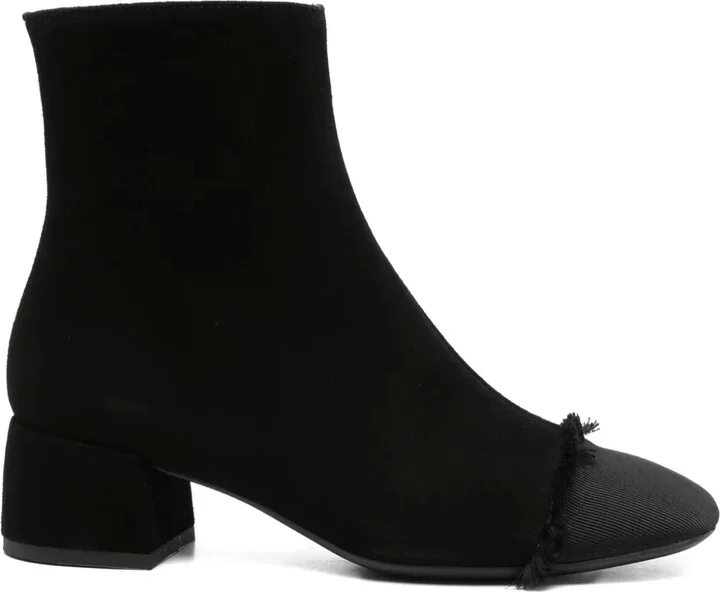 40mm Frayed-Detail Block-Heel Ankle Boots