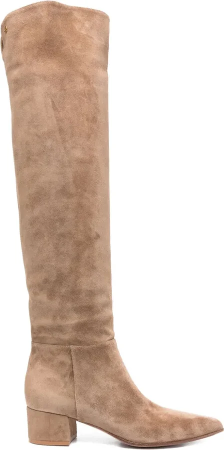 40mm Leather Pointed-Toe Knee-High Boots