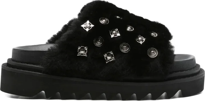 40mm Shearling Studded Sandals