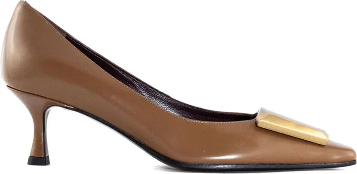 45mm Buckle-Detail Leather Pumps