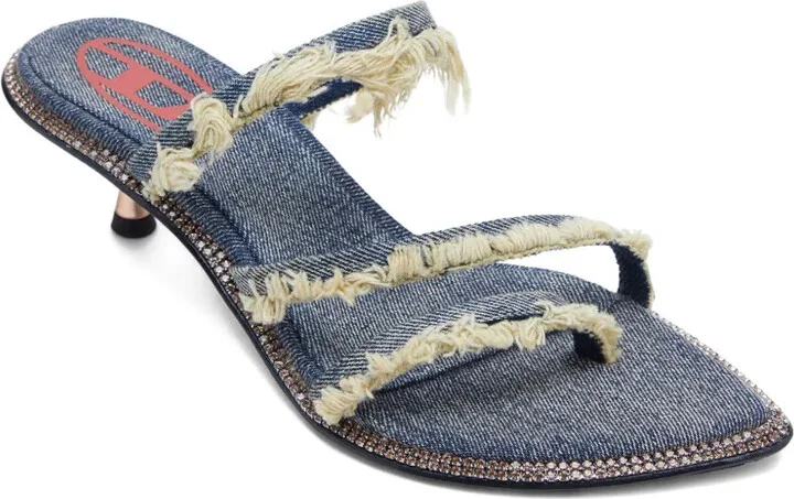 45mm D-Havanna frayed denim crystal-embellished sandals - Image 2