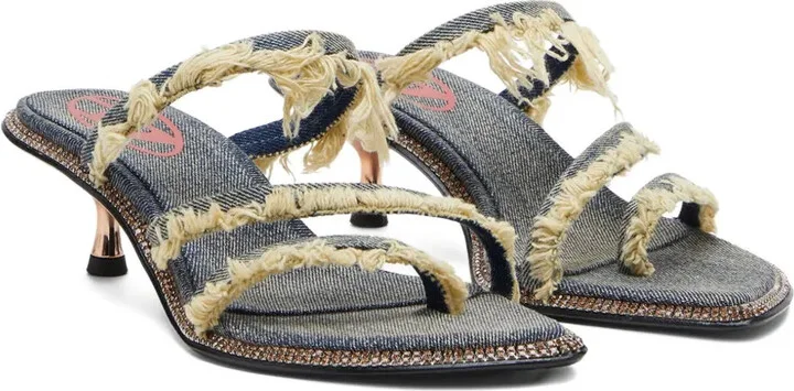 45mm D-Havanna frayed denim crystal-embellished sandals - Image 5