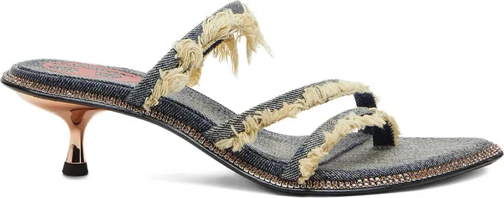 45mm D-Havanna frayed denim crystal-embellished sandals