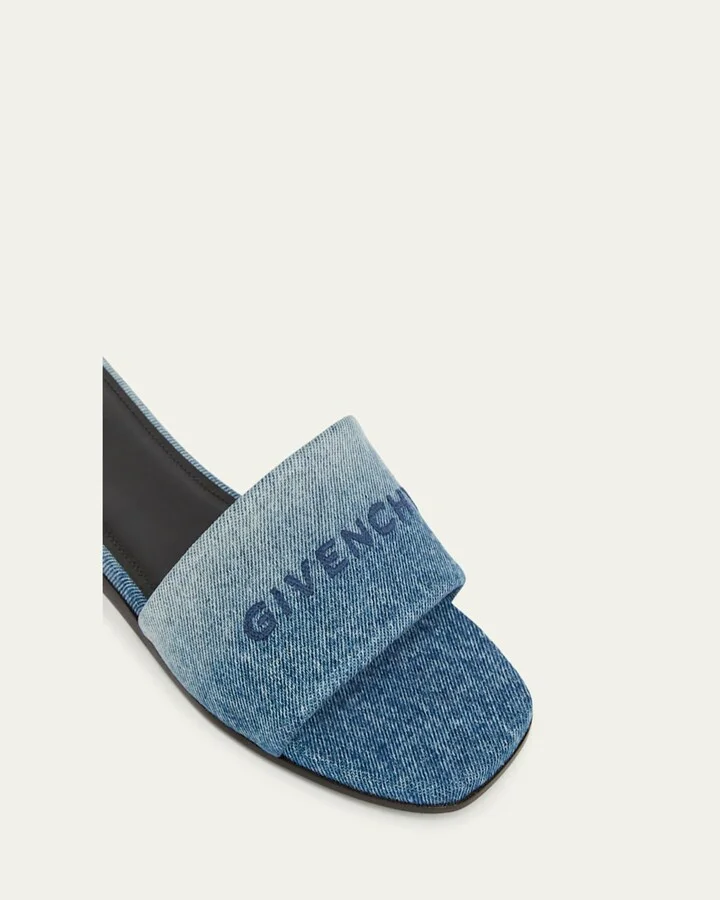 4G Embroidered Denim Flat Slide Sandals - Image 3