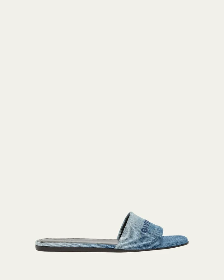 4G Embroidered Denim Flat Slide Sandals