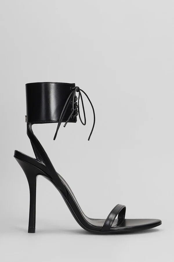 4g Liquid Lace Up Sandals In Black Leather