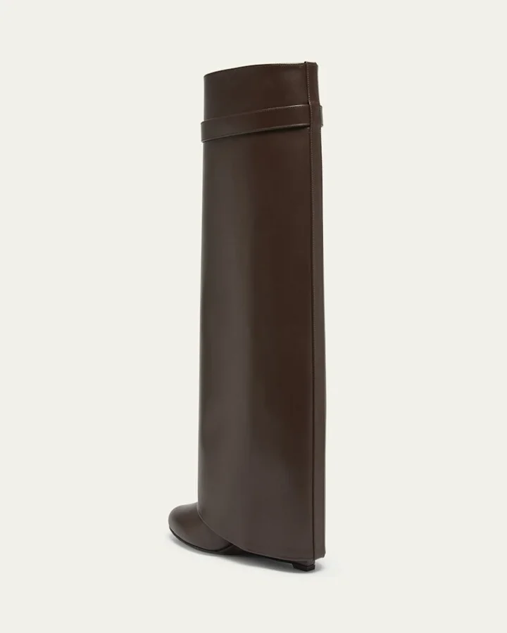 4G Shark Lock Leather Foldover Wedge Boots - Image 7