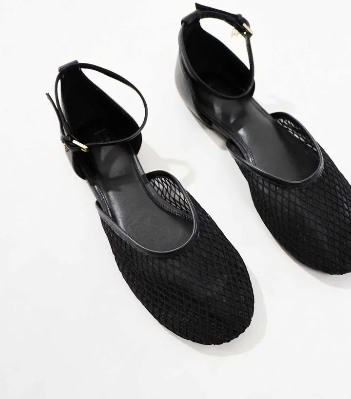 4th & Reckless Chessie mesh ankle strap ballet flats in black - Image 2