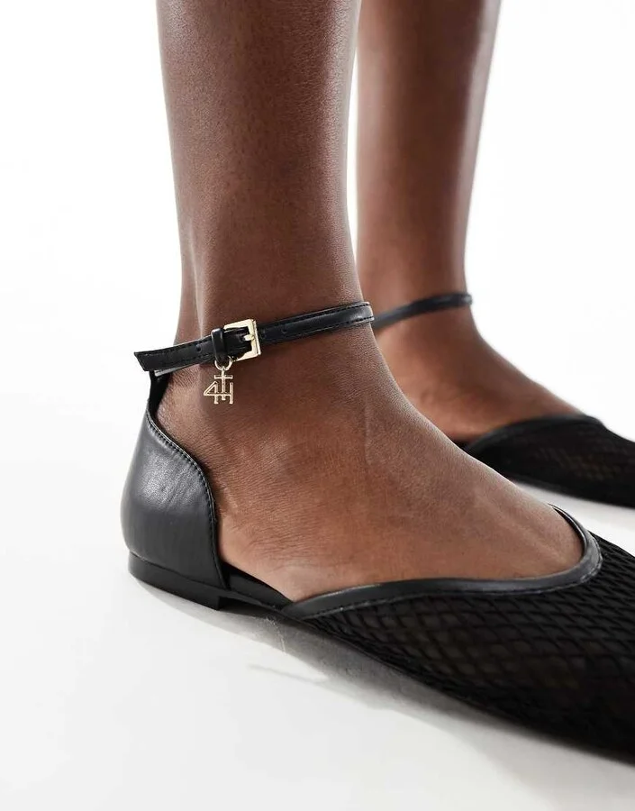 4th & Reckless Chessie mesh ankle strap ballet flats in black - Image 3