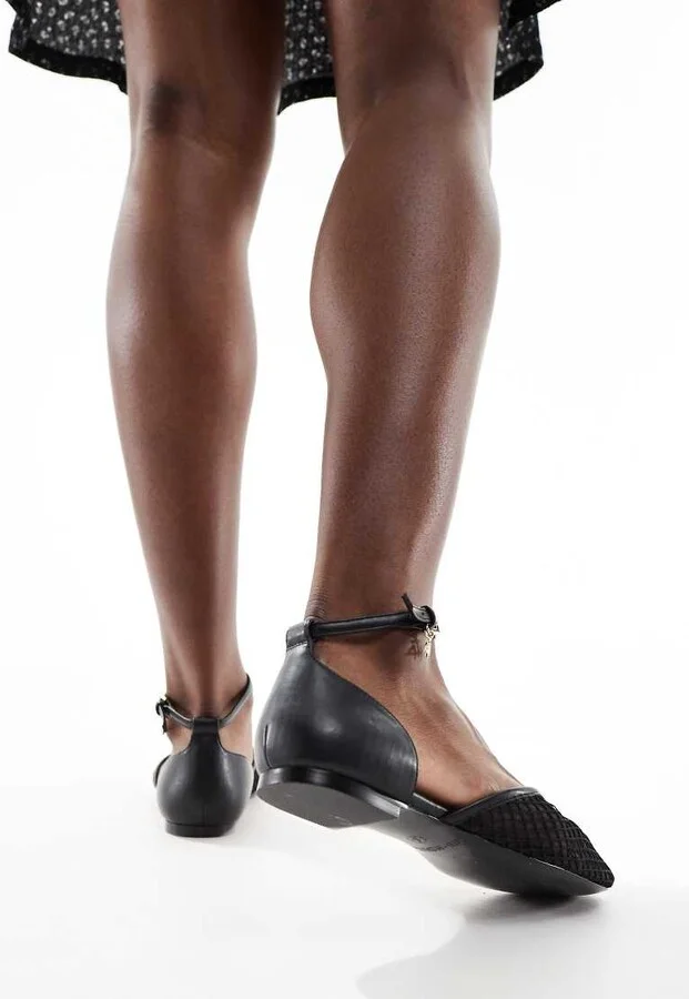 4th & Reckless Chessie mesh ankle strap ballet flats in black - Image 4