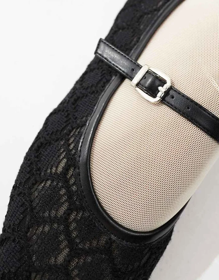 4th & Reckless crochet strappy ballet flats in black - Image 4