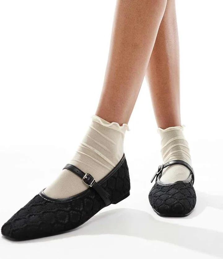 4th & Reckless crochet strappy ballet flats in black