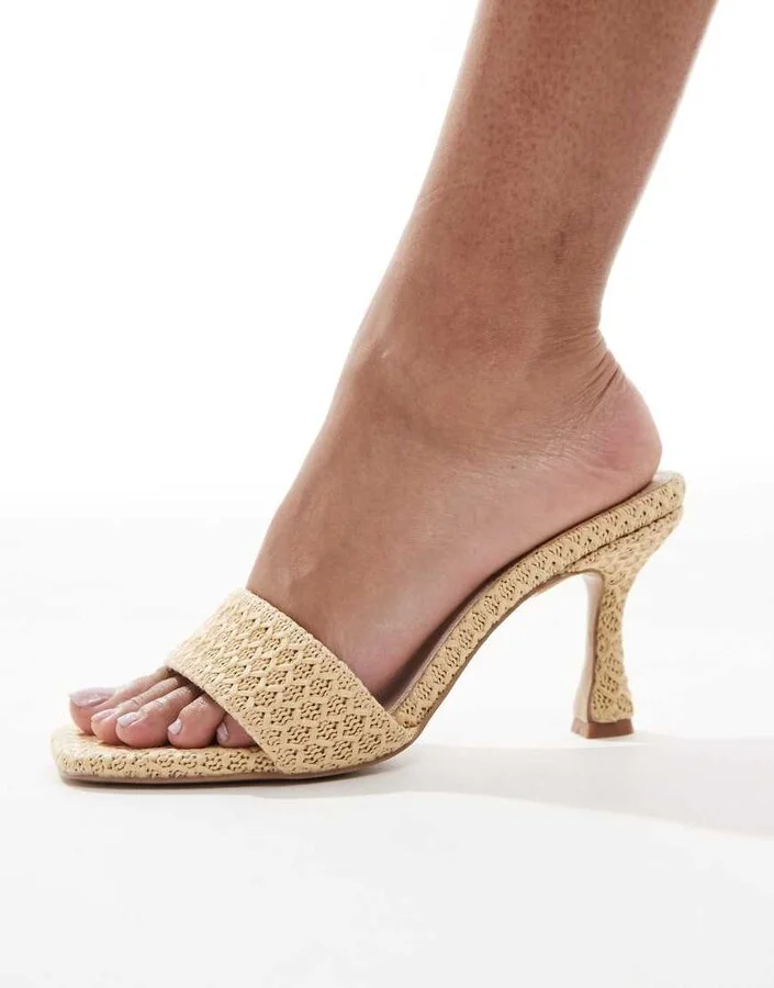 4th & Reckless open toe woven mid heel sandals in beige - Image 4