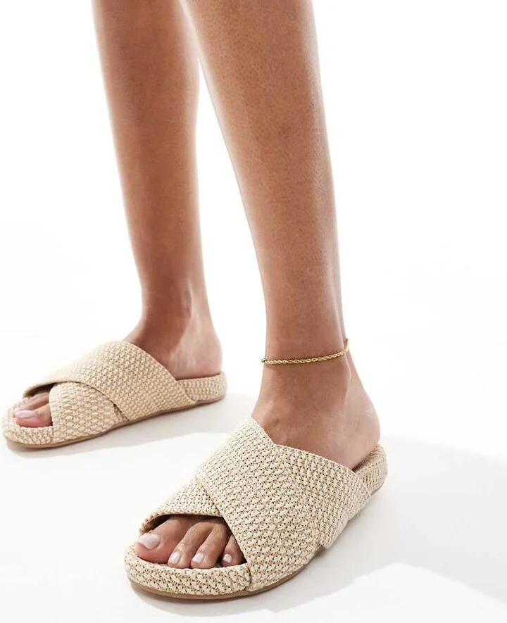 4th & Reckless woven crossover strap flat sandals in beige - Image 2