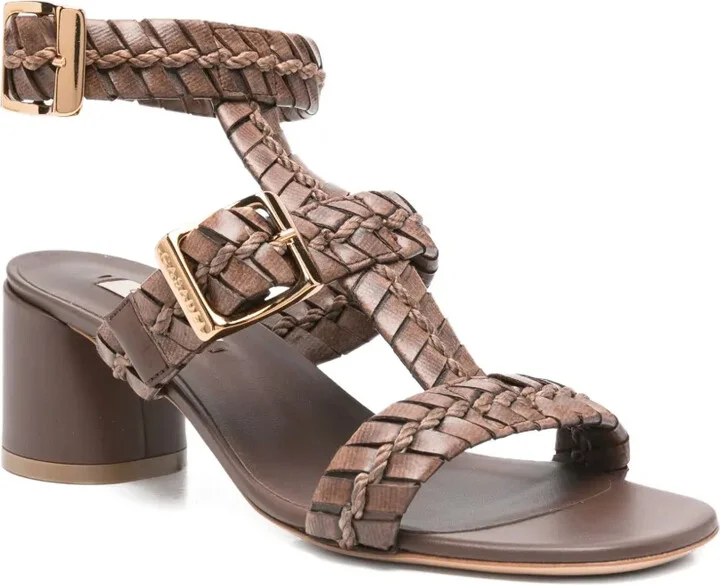 50mm Braided Leather Block-Heel Heeled Sandals - Image 2