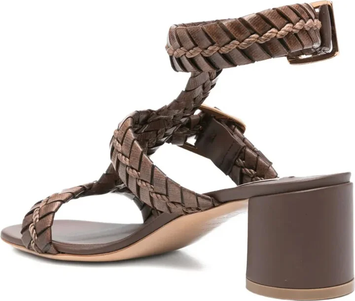 50mm Braided Leather Block-Heel Heeled Sandals - Image 3