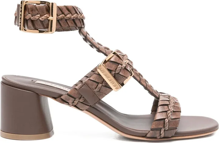 50mm Braided Leather Block-Heel Heeled Sandals