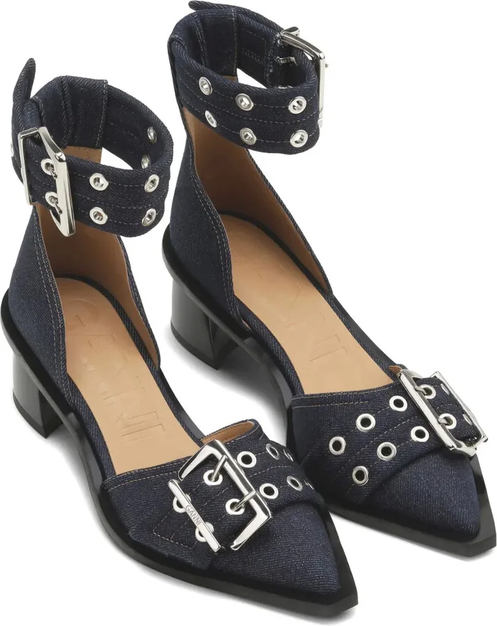 50mm Buckle-Detail Denim Pumps - Image 2