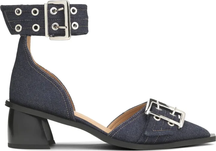 50mm Buckle-Detail Denim Pumps