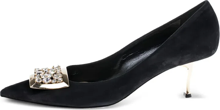 50mm Crystal-Buckle Suede Pumps