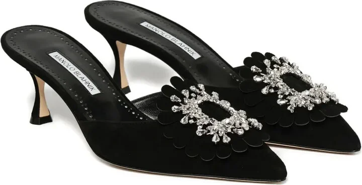 50mm Embellished Suede Heeled Mules - Image 2