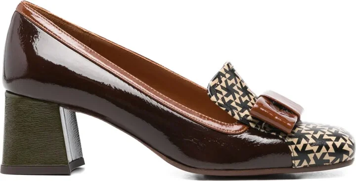 50mm Geometric-Pattern Block-Heel Pumps